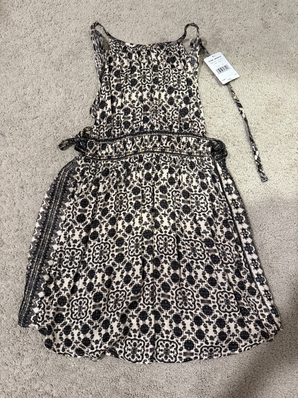 Free People Black and Cream Printed Mini Dress